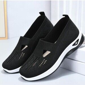 Orthopedic Breathable Woven Diabetes Walking Anti-Skid Slip On Sneakers, 8.5-9